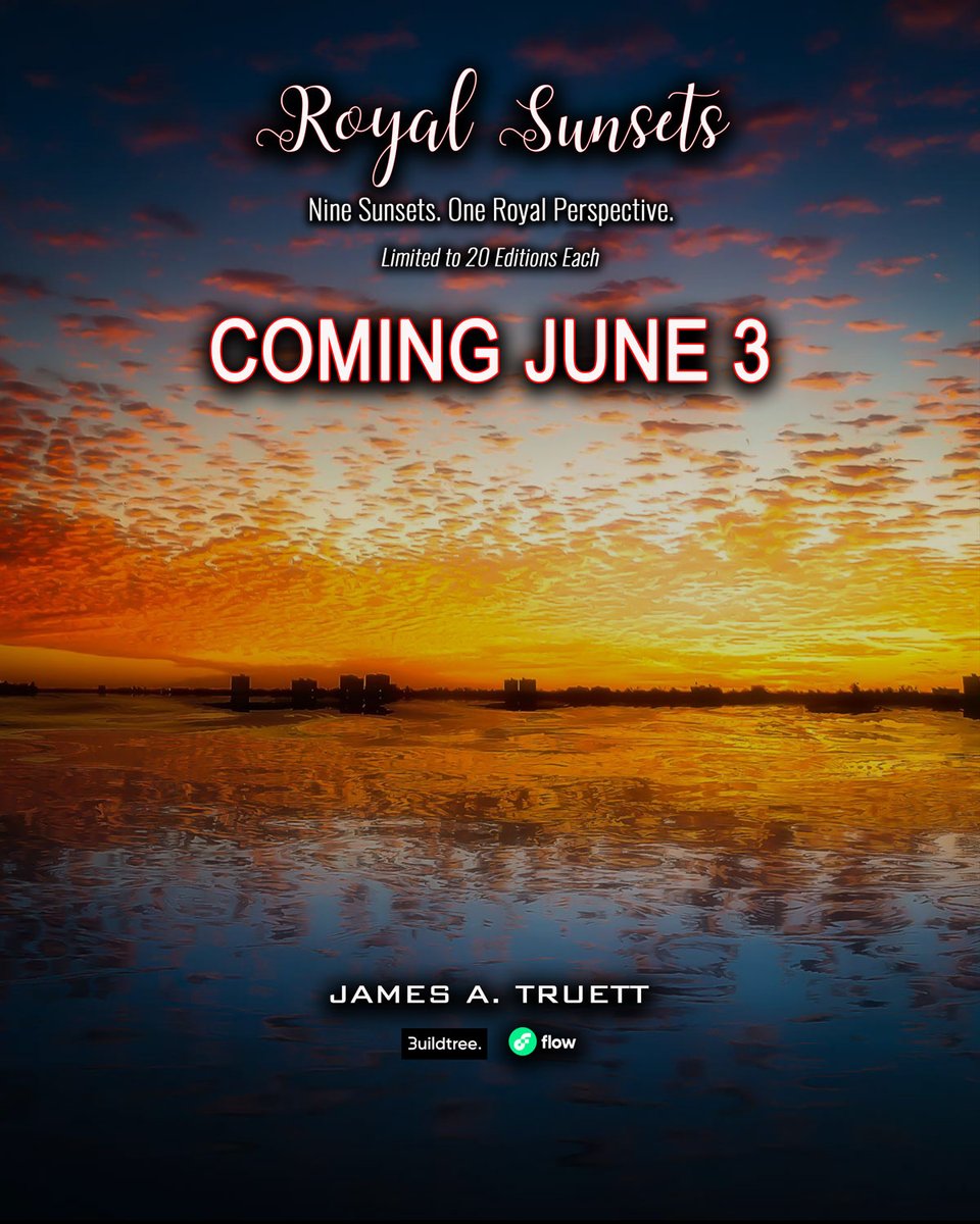 jamesatruett's tweet image. Happy June!
I've been away for a bit, working hard on a new series...
"Royal Sunsets," my newest NFT series, drops June 3 at Noon (GMT+1) on @buildtree_io via @flow_blockchain.
Captured in Miami aboard the former Royal Yacht of Monaco — where history met horizon — I…