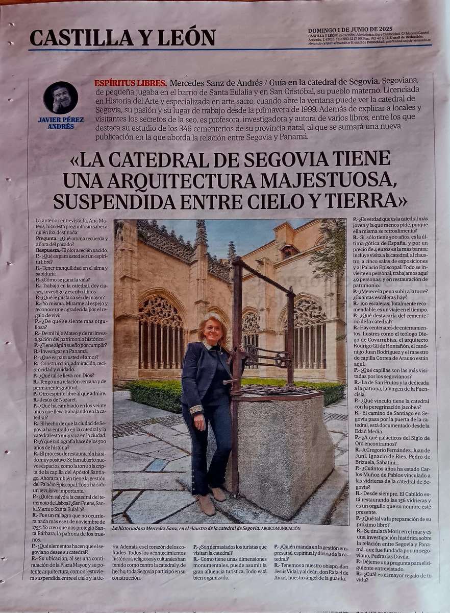Mercedes Sanz de And (@msdeandres5) on Twitter photo Cuál es uno de mis sueños, que es para mí un espíritu libre, a qué personaje admiro, a qué me dedico...todo esto y mucho más relacionado con el V Centenario de la <a href="/catedralsegovia/">Catedral de Segovia</a> lo contamos en esta entrevista realizada por <a href="/JavierPerezARGI/">Javier Pérez Andrés</a> para El Mundo CyL.
Gracias de corazón Cuál es uno de mis sueños, que es para mí un espíritu libre, a qué personaje admiro, a qué me dedico...todo esto y mucho más relacionado con el V Centenario de la <a href="/catedralsegovia/">Catedral de Segovia</a> lo contamos en esta entrevista realizada por <a href="/JavierPerezARGI/">Javier Pérez Andrés</a> para El Mundo CyL.
Gracias de corazón