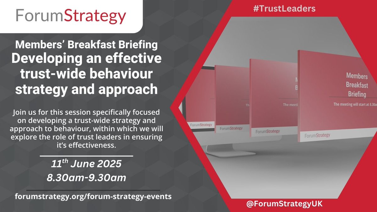 Alice Gregson (@alicegregson3) on Twitter photo Looking forward to this <a href="/ForumStrategyUK/">Forum Strategy</a> event with <a href="/Strickomaster/">Sam Strickland</a> & Maureen Smyth, taking a look at behaviour strategy & approach from a trust perspective. What are some of the challenges & opportunities through trusts around this hugely important area?
forumstrategy.org/event/members-… Looking forward to this <a href="/ForumStrategyUK/">Forum Strategy</a> event with <a href="/Strickomaster/">Sam Strickland</a> & Maureen Smyth, taking a look at behaviour strategy & approach from a trust perspective. What are some of the challenges & opportunities through trusts around this hugely important area?
forumstrategy.org/event/members-…