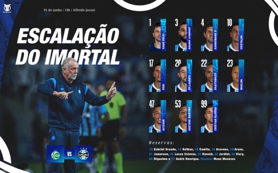radiohtoficial's tweet photo. Tricolor escalado!
#GRExJUV
#Brasileirão2025
Não percam o 15 Minutos no intervalo e o #RTdoHospicio no pós-jogo pelo YouTube! https://t.co/OHbLKkj1ON