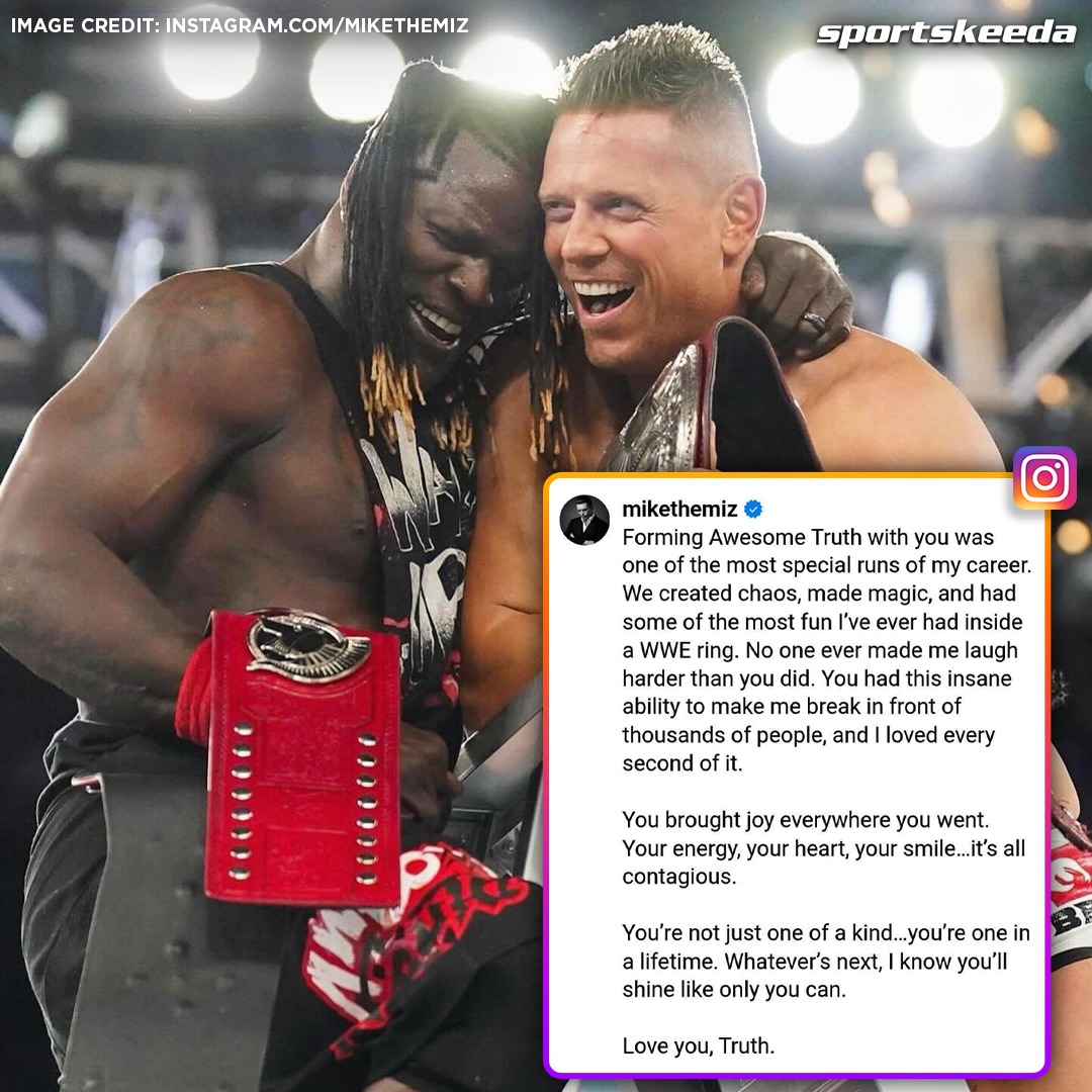 SKWrestling_'s tweet photo. The Miz shares a heartfelt message for R-Truth following his release from WWE. ❤️

@mikethemiz @RonKillings https://t.co/K5pdCFlSBm