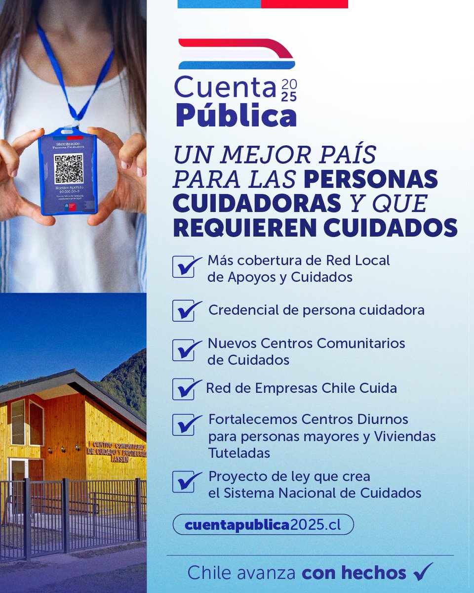 Luego de tres años de Gobierno podemos decir que #ChileAvanzaConHechos, por eso destacamos los importantes avances que hemos logrado con la implementación del Sistema Nacional de Apoyos y Cuidados #ChileCuida.
