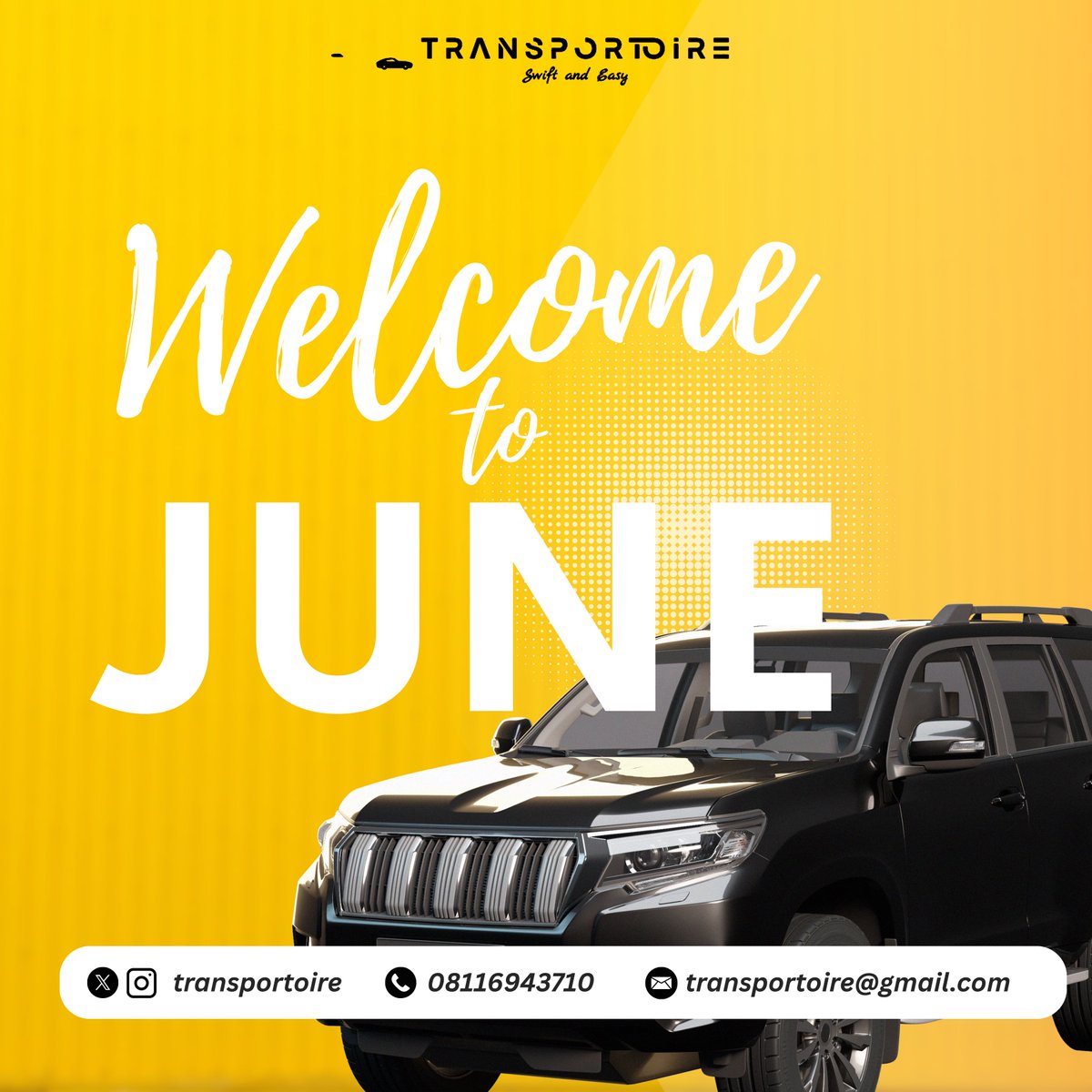 Transportoire's tweet photo. Happy New Month to all our Amazing Clients

#carrental #ibadancarrental #lagoscarrental #airportpickup #PsgInter #2025BTSFESTA https://t.co/WQl9MTE1ED