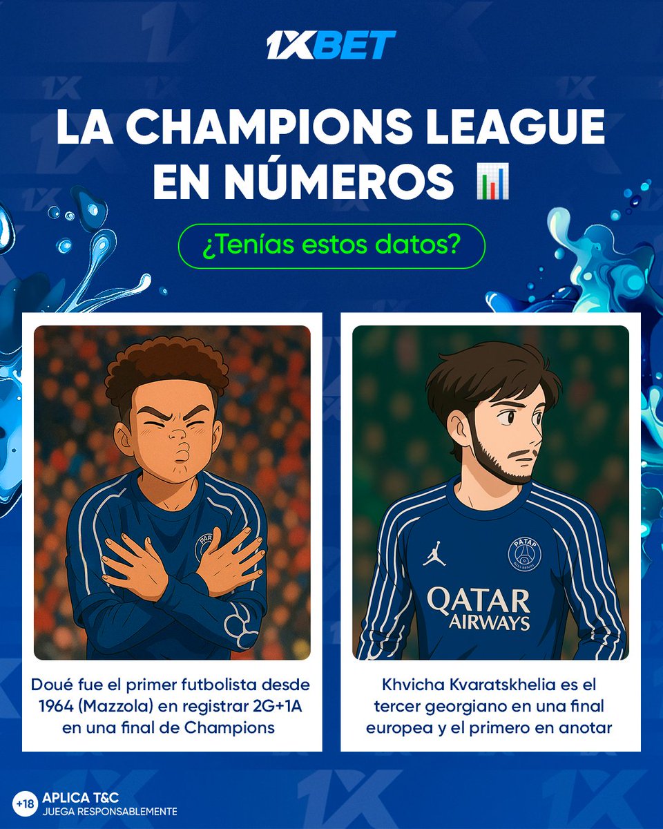 Luego de la consagración del conjunto francés en la #ChampionsLeague te traemos 2⃣ datazos 😜

#Doue y #Kvaratskhelia hicieron historia ayer en la final 👏🔝