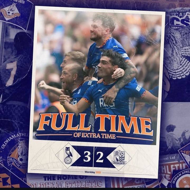 🏆 WE DID IT! 🏆

Oldham Athletic are officially BACK in the Football League! 🙌⚽ A historic comeback, a powerhouse team, and an unforgettable day at Wembley! 💙🔥

#GetOldhamWorking #TeamOldham #LoveOldham #OAFC #upthelatics