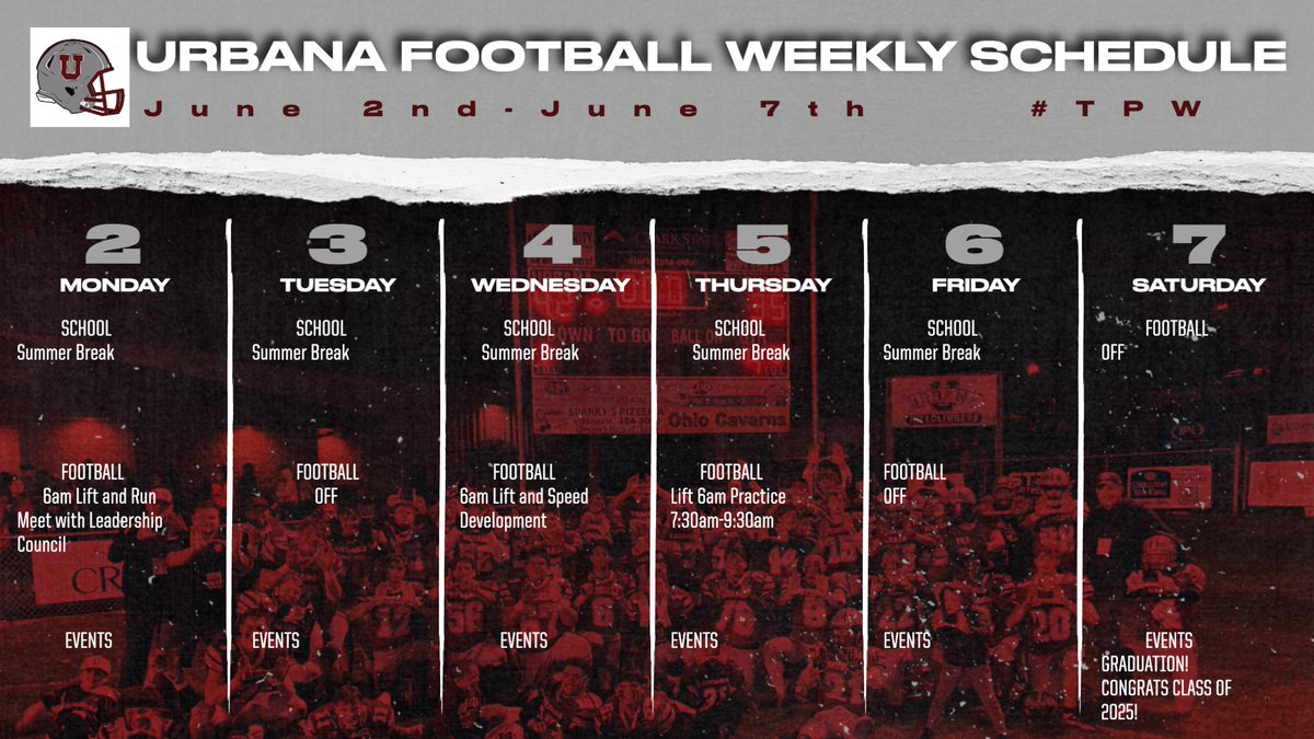 Schedule for the week. Summer is here. Put the work in and get better everyday. #TPW