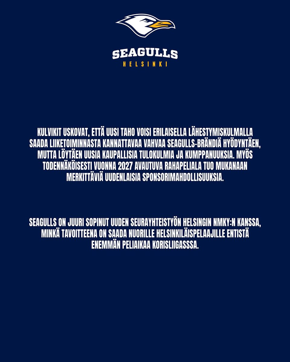 GullsBasketball's tweet image. ๐๐๐๐๐๐๐๐ ๐๐๐๐๐๐๐๐ ๐๐๐๐๐ ๐๐๐๐๐๐ ๐๐๐๐๐๐๐๐๐๐๐ ๐๐ฬ๐๐๐๐๐ ๐๐๐๐๐ ๐๐๐๐๐๐๐๐๐
Suomen mestaruuteen pรครคttyneen hienon menestysvuoden jรคlkeen korisliigajoukkue Helsinki Seagulls hakee uusia omistajia. Janne ja Sinikka Kulvik ovatโฆ