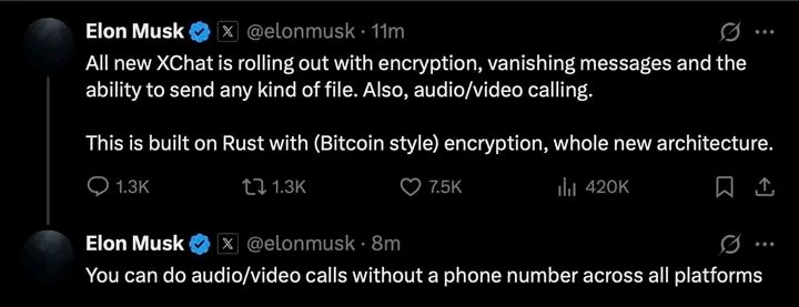 🚨BREAKING: <a href="/elonmusk/">Elon Musk</a> Elon Musk unveils XChat — a new messaging platform built with Rust and featuring "#Bitcoin-style" encryption 🔥
#Crypto #CryptoNews #blockchain #web3