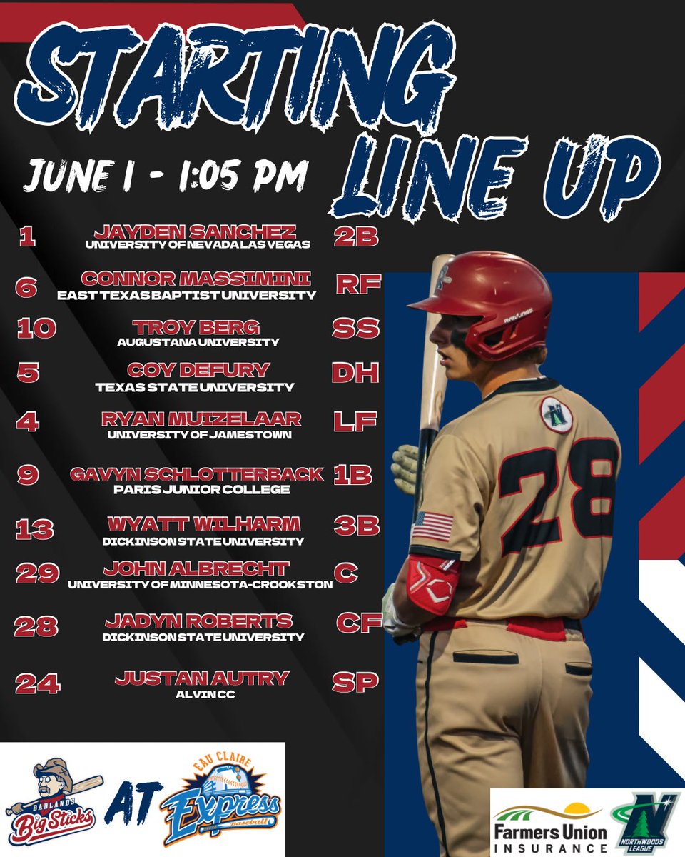 BadlandsBigStix's tweet photo. ITS GAME DAY!! Let’s go Big Sticks!! Don’t forget to tune in!! LETS GO STICKS!! ⚾️
#badlandsbigsticks #northwoodsleague #baseball #sticknationnd #letsgostix https://t.co/1pJTBluddr