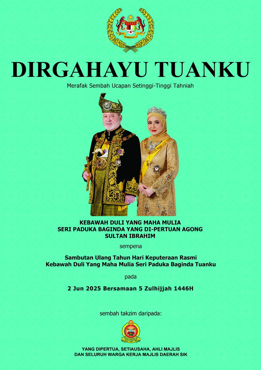 𝐃𝐈𝐑𝐆𝐀𝐇𝐀𝐘𝐔 𝐓𝐔𝐀𝐍𝐊𝐔

Merafak Sembah Ucapan Setinggi-Tinggi Tahniah

KEBAWAH DULI YANG MAHA MULIA SERI PADUKA BAGINDA YANG DI-PERTUAN AGONG SULTAN IBRAHIM

Sempena Sambutan Ulang Tahun Hari Keputeraan Rasmi Kebawah Duli Yang Maha Mulia Seri Paduka Baginda Tuanku