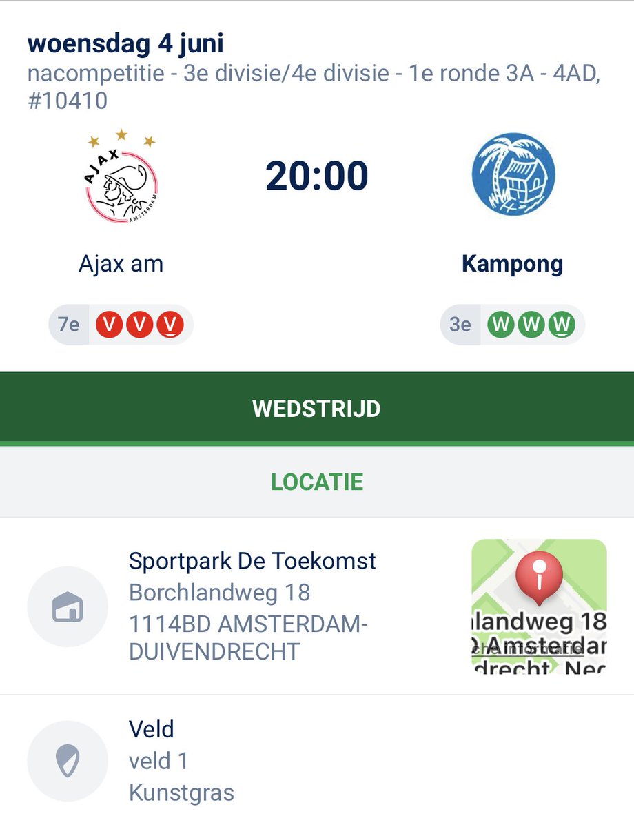 Kampong Voetbal (@kampongvoetbal) on Twitter photo Woensdag de return tegen <a href="/ajaxamateurs/">AJAX (am.)</a>
⚽️ Ajax - Kampong
🏆 Nacompetitie
📆 Woensdag 4 juni 2025
🕑 20.00 uur
🏟️ Sportpark De Toekomst
📍 Amsterdam
🎺 M. Wever
📱 #ajakam Woensdag de return tegen <a href="/ajaxamateurs/">AJAX (am.)</a>
⚽️ Ajax - Kampong
🏆 Nacompetitie
📆 Woensdag 4 juni 2025
🕑 20.00 uur
🏟️ Sportpark De Toekomst
📍 Amsterdam
🎺 M. Wever
📱 #ajakam