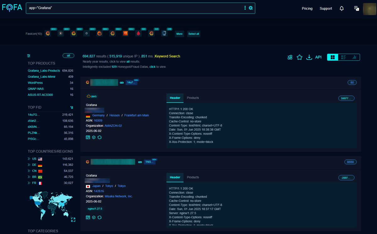 🚨CVE-2025–4123: Full Read SSRF &amp; Account Takeover in Grafana

FOFA Link: en.fofa.info/result?qbase64…

FOFA Query: app="Grafana"

Results: 694,826

Note: Results will contain patched systems, use a more advanced query such as:

app="Grafana" &amp;&amp; (body="Grafana v11.6.0")