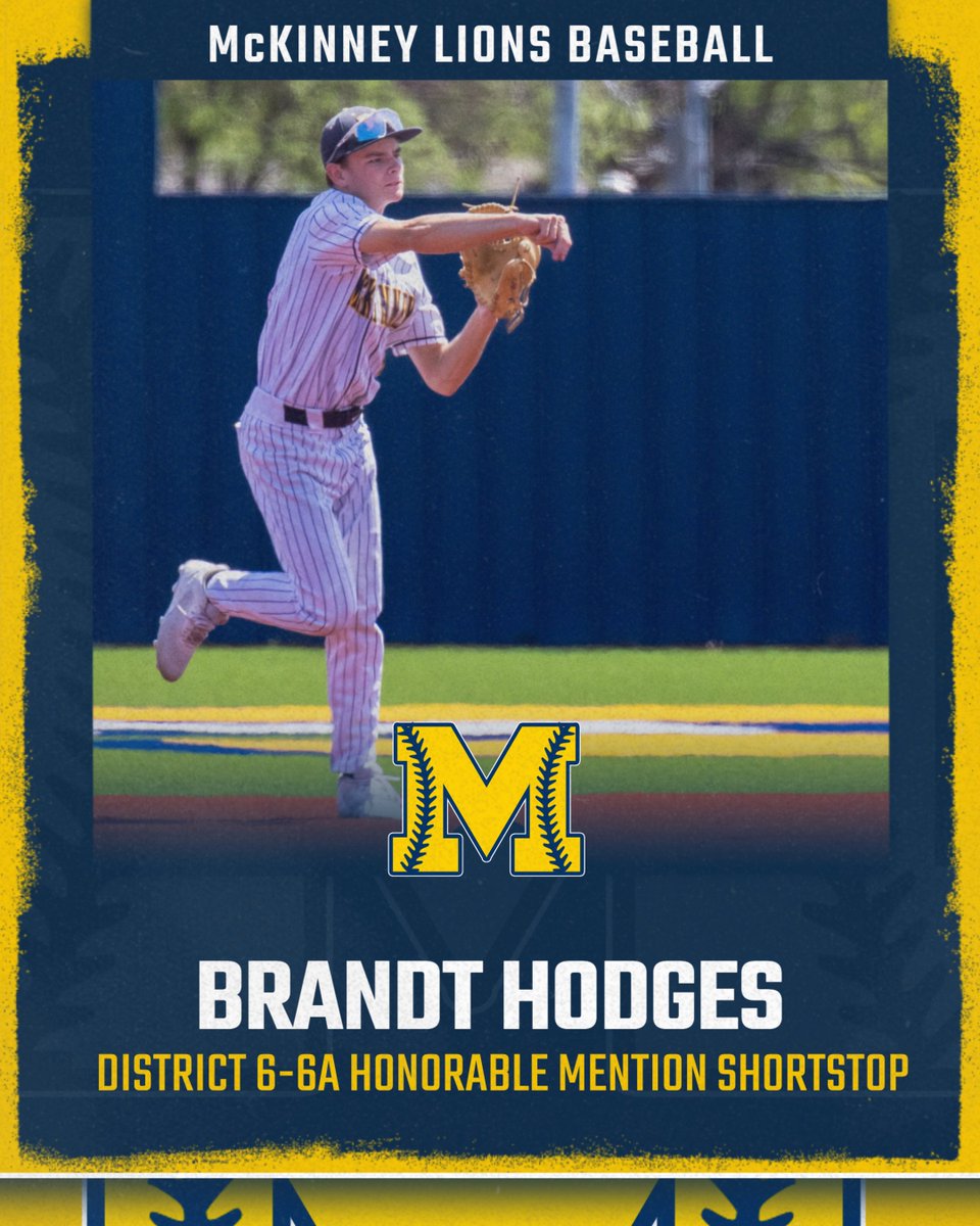 McKinney Baseball (@mhslionbaseball) on Twitter photo Congrats to <a href="/BHodges_17/">Brandt Hodges</a> for making the District 6-6A Honorable Mention team as a Shortstop!
Our district had an incredible group of Shortstops so being mentioned in this group is a huge accomplishment!
#PLTO #GoldStandard Congrats to <a href="/BHodges_17/">Brandt Hodges</a> for making the District 6-6A Honorable Mention team as a Shortstop!
Our district had an incredible group of Shortstops so being mentioned in this group is a huge accomplishment!
#PLTO #GoldStandard