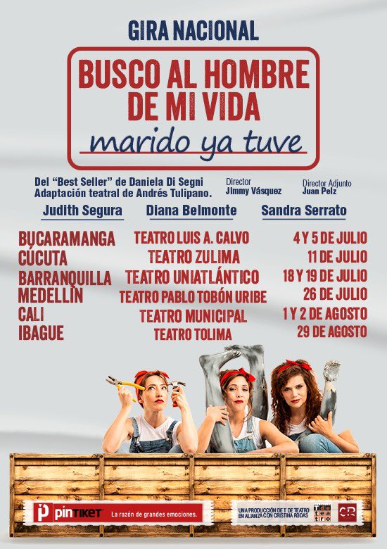 EN GIRA NACIONAL Busco al hombre de mi vida, marido ya tuve #Bucaramanga #Cúcuta #Barranquillla #Medellin #Cali #Ibagué director <a href="/jimmyvasquezart/">Jimmy Vásquez</a> actúa <a href="/DianaBelmonteO/">Diana Belmonte</a> <a href="/laserrato/">Sandra Serrato</a> @JudithSegura aplaudida en Bogotá no la pierda en su ciudad entradas en <a href="/PinTiketCol/">PinTiketCol</a>  algo divertido
