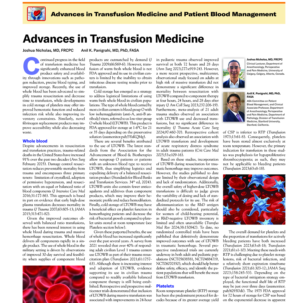 ASA Monitor (@asamonitor) on Twitter photo Continued progress in the field of #TransfusionMedicine has significantly enhanced blood product safety and availability through innovations such as:
🩸Fibrinogen replacement products🩸Cold storage of platelets 🩸Whole blood use
ow.ly/vGrg50VZuaj <a href="/stanfordanes/">Stanford Anesthesiology</a> <a href="/UCalgaryMed/">UCalgaryMedicine</a> Continued progress in the field of #TransfusionMedicine has significantly enhanced blood product safety and availability through innovations such as:
🩸Fibrinogen replacement products🩸Cold storage of platelets 🩸Whole blood use
ow.ly/vGrg50VZuaj <a href="/stanfordanes/">Stanford Anesthesiology</a> <a href="/UCalgaryMed/">UCalgaryMedicine</a>