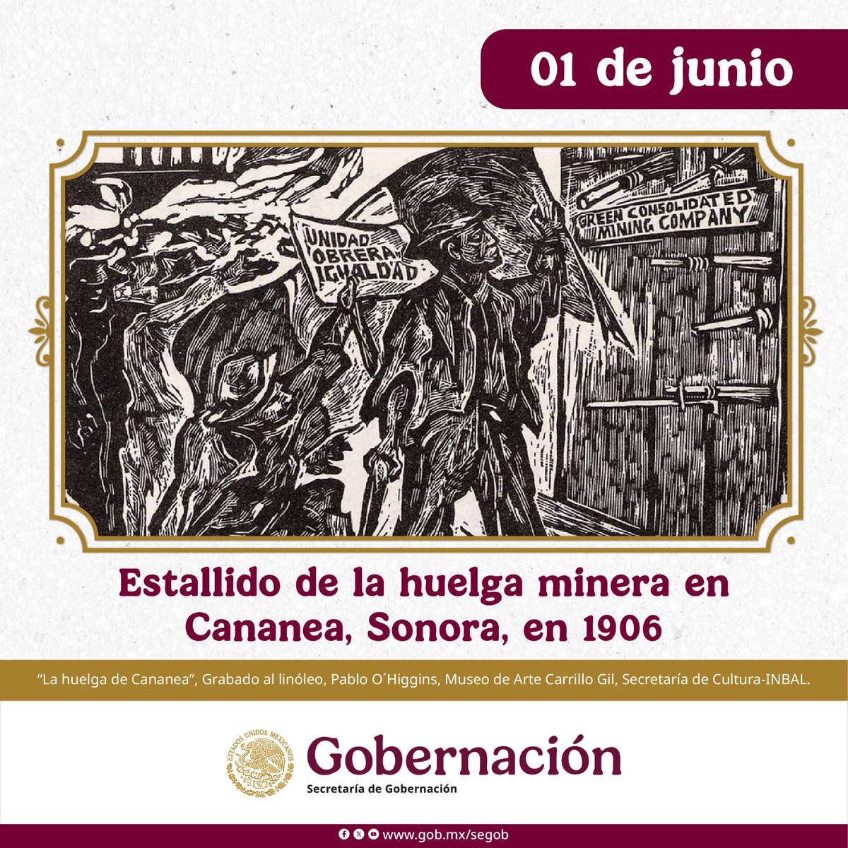 El 1 de junio de 1906 estalló la huelga general en Cananea, Sonora. Los obreros se manifestaron contra los bajos salarios y las malas condiciones laborales. Este movimiento fue precursor de otras huelgas y la Revolución misma.
Conoce más en: youtube.com/watch?v=oUpli0…