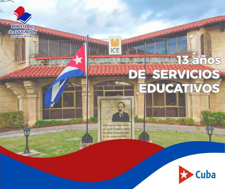 La empresa de Intercambio Científico Educacional(ICE) encargada de promover y ejecutar con profesionalidad, los servicios destinados al intercambio y la cooperación entre, educandos y educadores  de <a href="/CubaMined/">MINED</a>🇨🇺
 y otros países del mundo, arriba a su 13 aniversario. 
Felicidades!