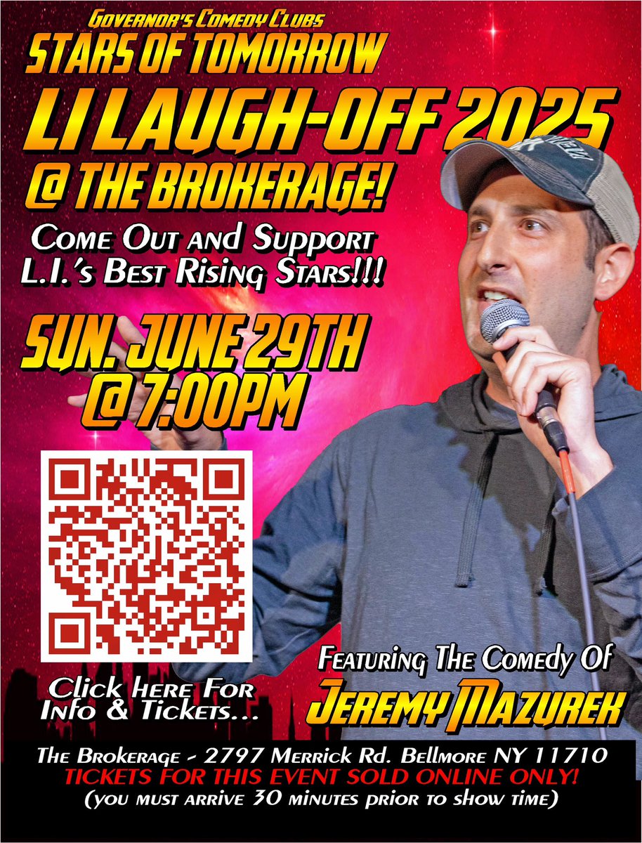 Jeremy Mazurek, MD, aka “The Doctor”🇺🇸🇮🇱 (@jamazurek) on Twitter photo Come out on 6/29 at 7 PM, <a href="/ComedyGovs/">GovernorsComedyClub</a> in Bellmore, Long Island. Tickets will sell out fast!
Link:
brokerage.govs.com/shows/320916 Come out on 6/29 at 7 PM, <a href="/ComedyGovs/">GovernorsComedyClub</a> in Bellmore, Long Island. Tickets will sell out fast!
Link:
brokerage.govs.com/shows/320916