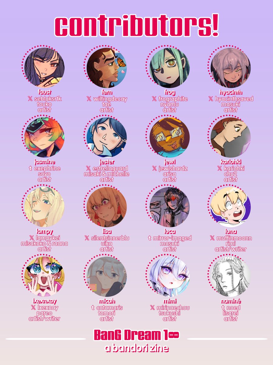 abandorizine's tweet photo. Get excited!! Our Bandori zine, Bang Dream 1∞, will be published digitally on JULY 6TH! Here's a preview of some of the amazing artists and writers who are participating in this project! https://t.co/kycFzCd6b7