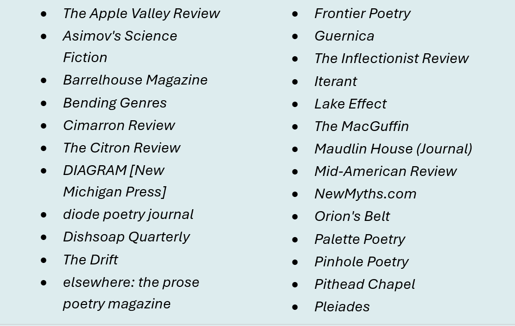 gardenpartylit's tweet photo. Get your work out there!

Here's our monthly roundup of FREE poetry venues accepting subs as of June 1st, 2025 ❤ 2 pages for easy readability ❤

Otherwise we're still reading chapbooks, and will be pinning down finalists these next ~2 weeks ❤

#writing #writingcommunity #poetrycommunity #poetry #poetsofinstagram #poetrymonth #writersofinstagram #poems #writerscommunity #writer #literature #smallpress #chapbookcontest #poems #callforsubmissions