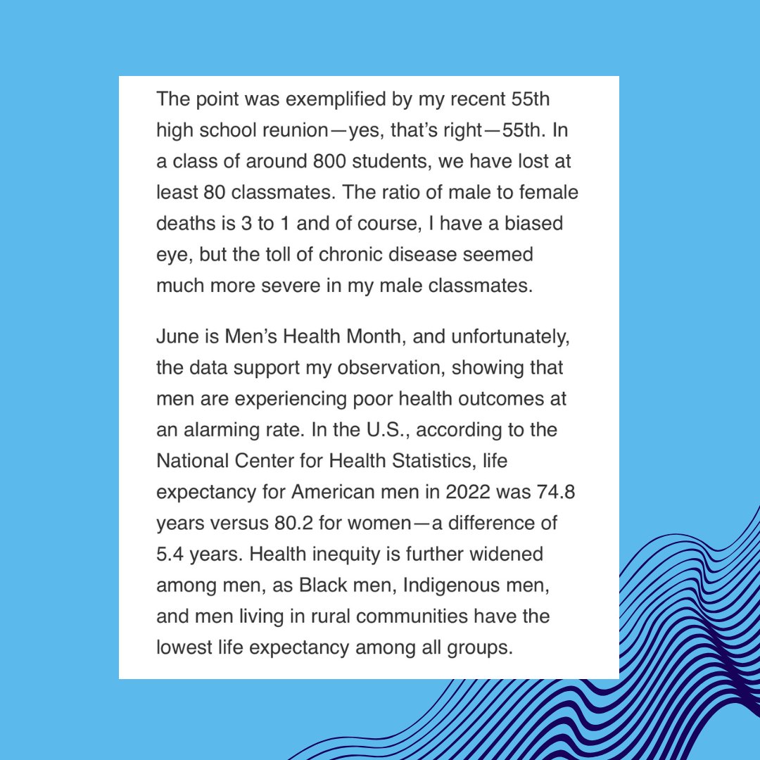 June is Men’s Health Month. A 2024 FDA report shows men’s life expectancy has dropped to 74.8 years—over 5 years less than women.

Men: your health matters.
Women: your compassion saves lives.
Check in. Speak up. Care deeply.
🩺 bit.ly/4di2oey
#MensHealthMonth