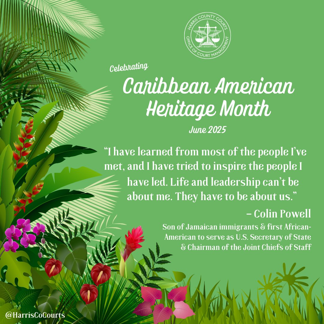 It’s #CaribbeanAmericanHeritageMonth &amp; we hope you’ll join us in honoring the achievements of Caribbean American judges, lawyers &amp; legal professionals. Their work highlights the strength of diversity &amp; enriches the criminal justice system.⚖️🏛️  #HarrisCountyCourts #JusticeForAll