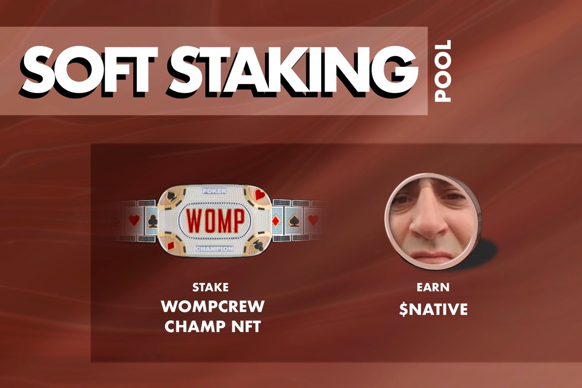 Are you a WOMP Poker Champ?

"Opt-In" to Soft Stake and Earn $Native Daily
NFT's stay in your wallet and you get rewards airdropped Daily!

Visit ViewReward.app/soft-pools Now to start earning rewards Daily!
Join WOMP now discord.gg/KQQqAGvd3T

#PassiveIncome #AlgoFam #ViewReward