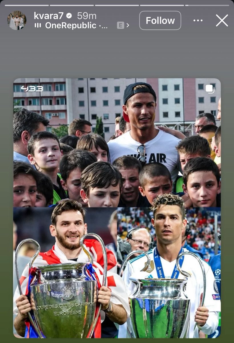 madrid_total2's tweet photo. Kvaratskhelia en IG mostrando su foto de niño con Cristiano Ronaldo y ahora con 1 Champions League.

BICHIBOY 🥹🤍 https://t.co/LF2gy2xy9Q