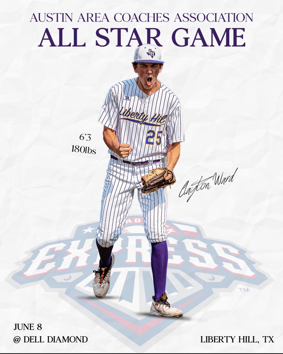 Coach Creek, M. Ed. (@coachcreek10) on Twitter photo Congrats to Clayton Ward who will be representing <a href="/LibertyHillBB/">LibertyHillBaseball</a> 1 last time at the Dell Diamond in the AABCA All-Star game. Can’t wait to see him wear the Purple & Gold one more time, we are proud of you Ward. <a href="/ClaytonWard25/">clayton ward</a> <a href="/LibertyHillHS/">Liberty Hill HS</a>
#WinTheDay Congrats to Clayton Ward who will be representing <a href="/LibertyHillBB/">LibertyHillBaseball</a> 1 last time at the Dell Diamond in the AABCA All-Star game. Can’t wait to see him wear the Purple & Gold one more time, we are proud of you Ward. <a href="/ClaytonWard25/">clayton ward</a> <a href="/LibertyHillHS/">Liberty Hill HS</a>
#WinTheDay