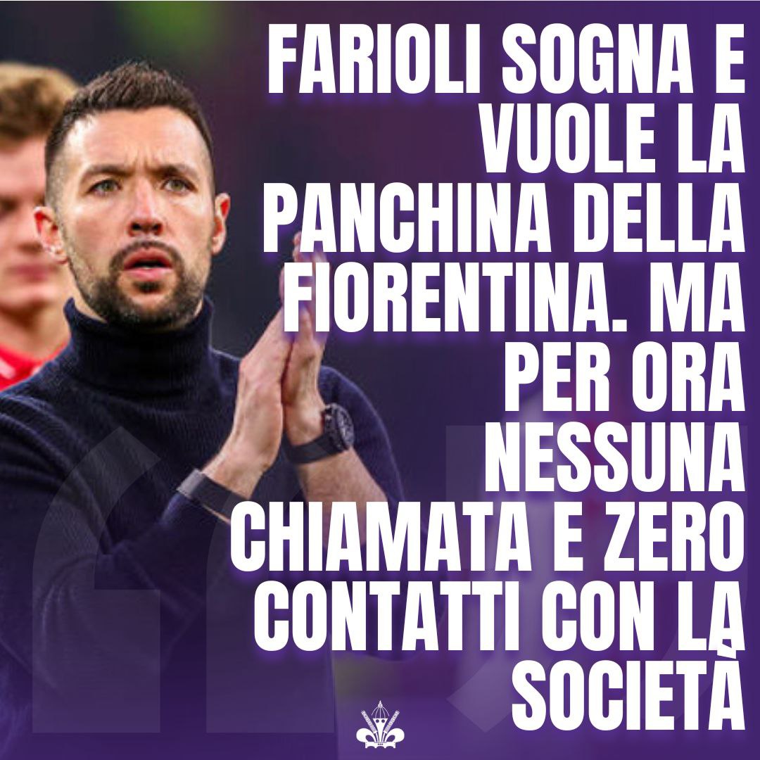 🟣 #Farioli vuole allenare la #Fiorentina. Ha una voglia matta di tornare in panchina e sogna Firenze. Ma fino a questo momento non lo ha chiamato nessuno nè ci sono stati nemmeno contatti indiretti con la società ✖️