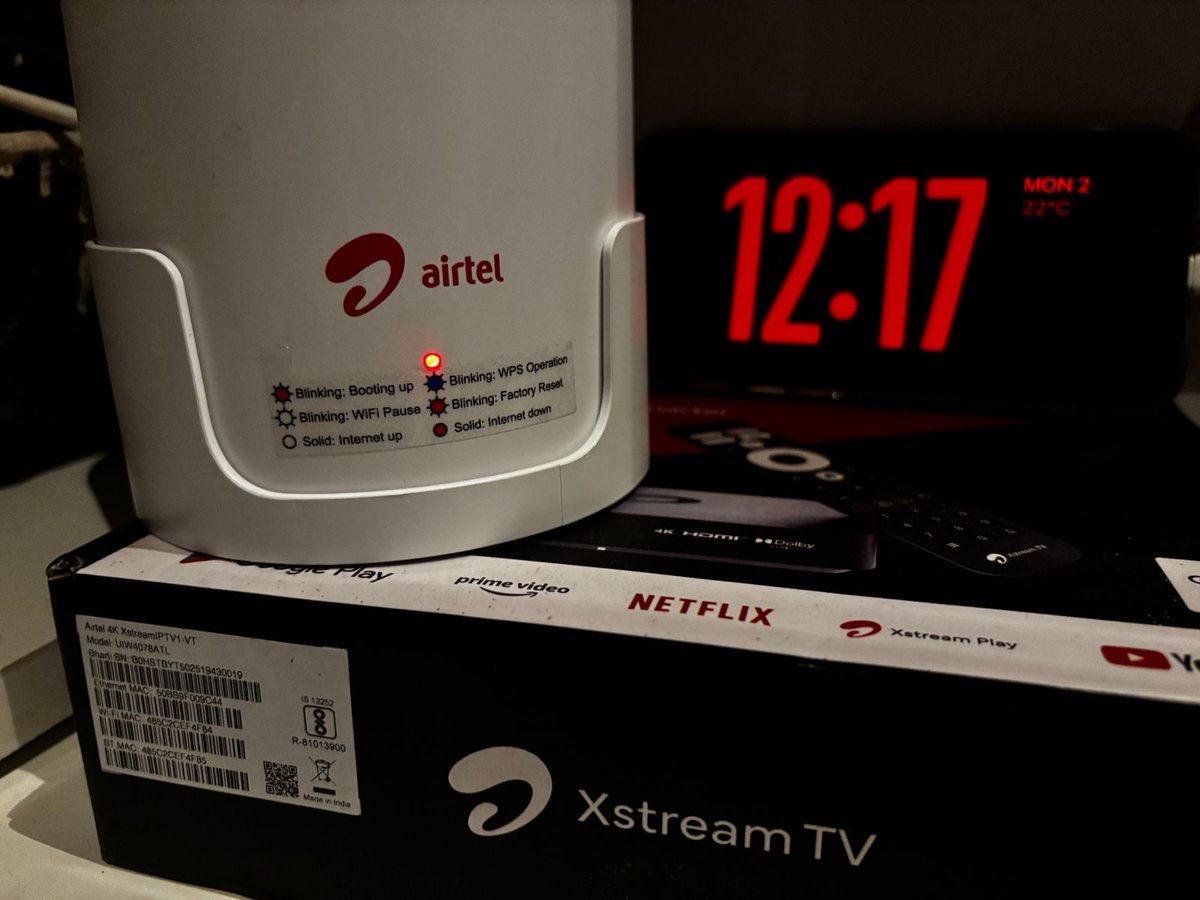 GhodkeSujit's tweet photo. @Airtel_Presence @airtelnews @airtelindia
NoInternet since 27/05/25just 2day after activating  AirFiber
Raised many complaints (11011979695, 11012056987)still NOresolution NOtechnician NOfollow-up 
caus serious losses.#AirtelDown #AirtelAirFiber #AirtelFail 
 ID: 02024319484_wifi https://t.co/5NvkK7icrg