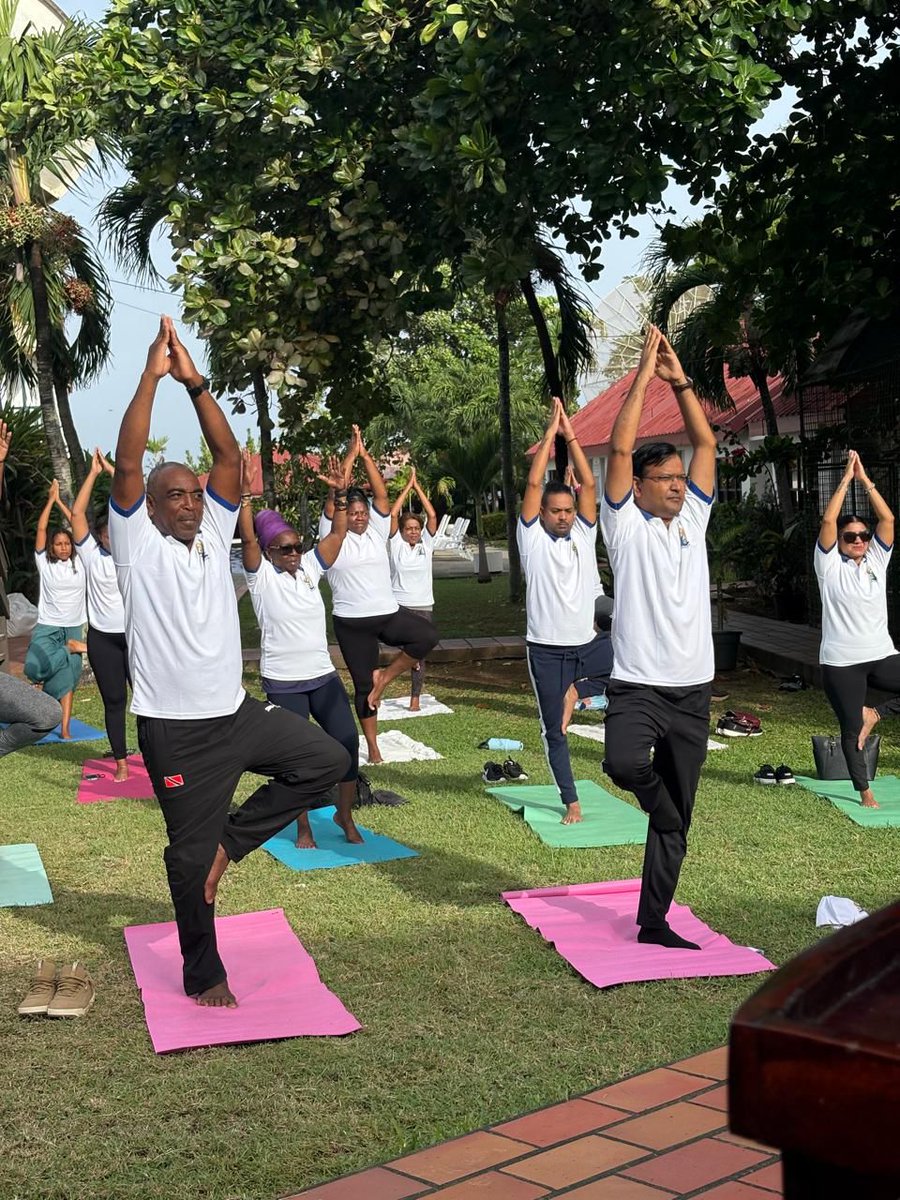 Yoga Day demo held on June 1 in Tobago with local enthusiasts in the run up to commemorate IDY25; officials extended greetings.
<a href="/IndiainTandT/">India in T&T</a> <a href="/iccr_hq/">ICCR</a> <a href="/moayush/">Ministry of Ayush</a> <a href="/PMOIndia/">PMO India</a> <a href="/narendramodi/">Narendra Modi</a> <a href="/DrSJaishankar/">Dr. S. Jaishankar</a>