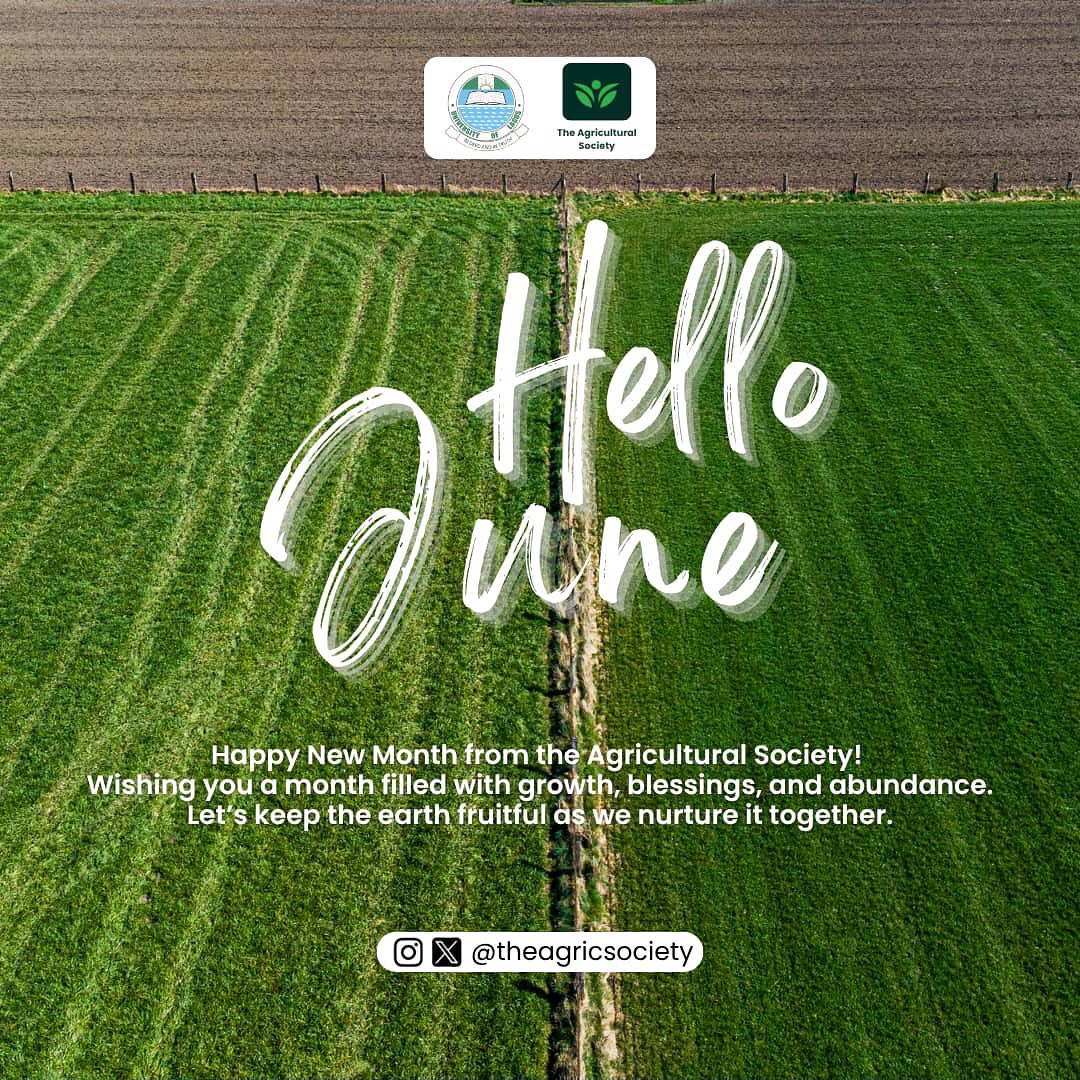 Hello Agricultural Society 🌱
Wishing you a fruitful and flourishing June ahead. May your fields be green, your harvests bountiful, and your efforts deeply rewarding. Let’s continue to grow, nurture, and inspire together.

#HelloJune #GrowWithNature #AgricForAll 🌾