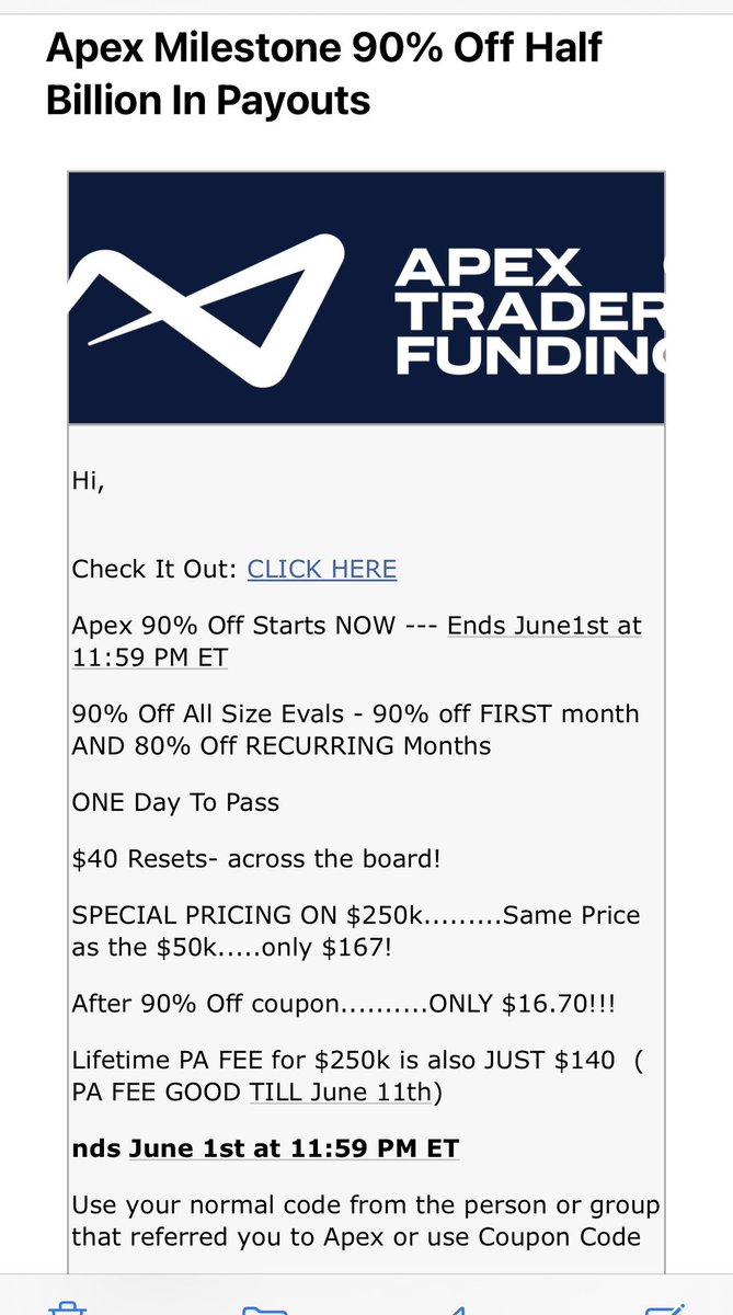 Just 9h left 😱: 90% off with code: OLIV
apextraderfunding.com
If you want to thank me for the work I provide for free, you can use as a tip my Apex code OLIV to get an 90% discount 
It doesn’t change anything for you 
It’s just like using the official one 
Retweet are allowed