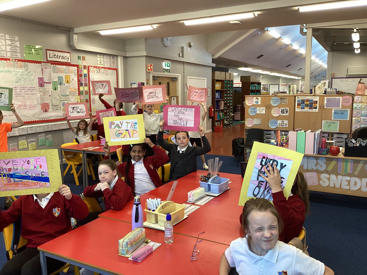 stserfs6_5's tweet photo. We have been learning all about Global Goal 5: Gender Equality and decided to create our own protest artwork. We shared this with the senior classes as part of our own mini protest before writing a newspaper article about it. #applyingourlearning https://t.co/XMOLNGTxoX