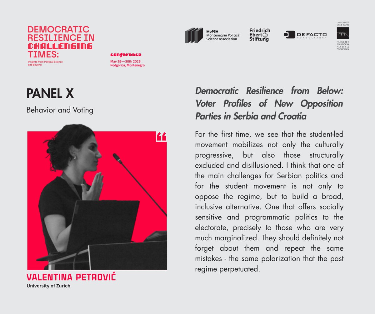 MoPSA (@mopsa_) on Twitter photo 📊 At #MoPSA2025, Valentina Petrović (University of Zurich) explored the voter bases of emerging opposition parties in Serbia and Croatia.
Can these movements build inclusive alternatives—or will they repeat the polarizations of the past?
<a href="/Valentina_Ptrvc/">Valentina Petrović</a> 📊 At #MoPSA2025, Valentina Petrović (University of Zurich) explored the voter bases of emerging opposition parties in Serbia and Croatia.
Can these movements build inclusive alternatives—or will they repeat the polarizations of the past?
<a href="/Valentina_Ptrvc/">Valentina Petrović</a>