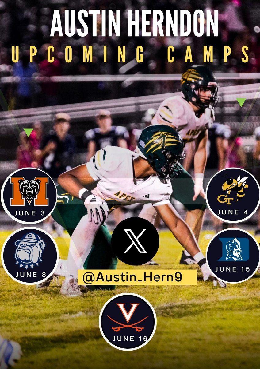Austin_Hern9's tweet image. Big thanks to all the coaches and programs for the invites. Can’t make every one, but excited to get after it at the camps I’ll be attending.@Only1CamSpence @Coach_Vince_ @CoachJCros @CoachBennett_ @CAY42 @CoachFronk @ApexFBRecruits @wco70mack @seykrid