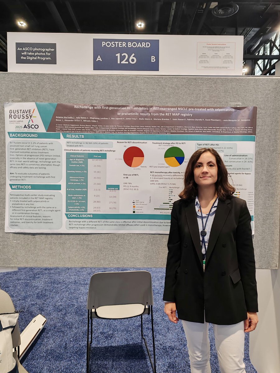 🔹 Arianna Marinello presented yesterday outcomes to RETinhibitor re-challenge in advanced NSCLC with RET fusions, from the RET-MAP registry at ASCO 2025.

#ASCO @asco