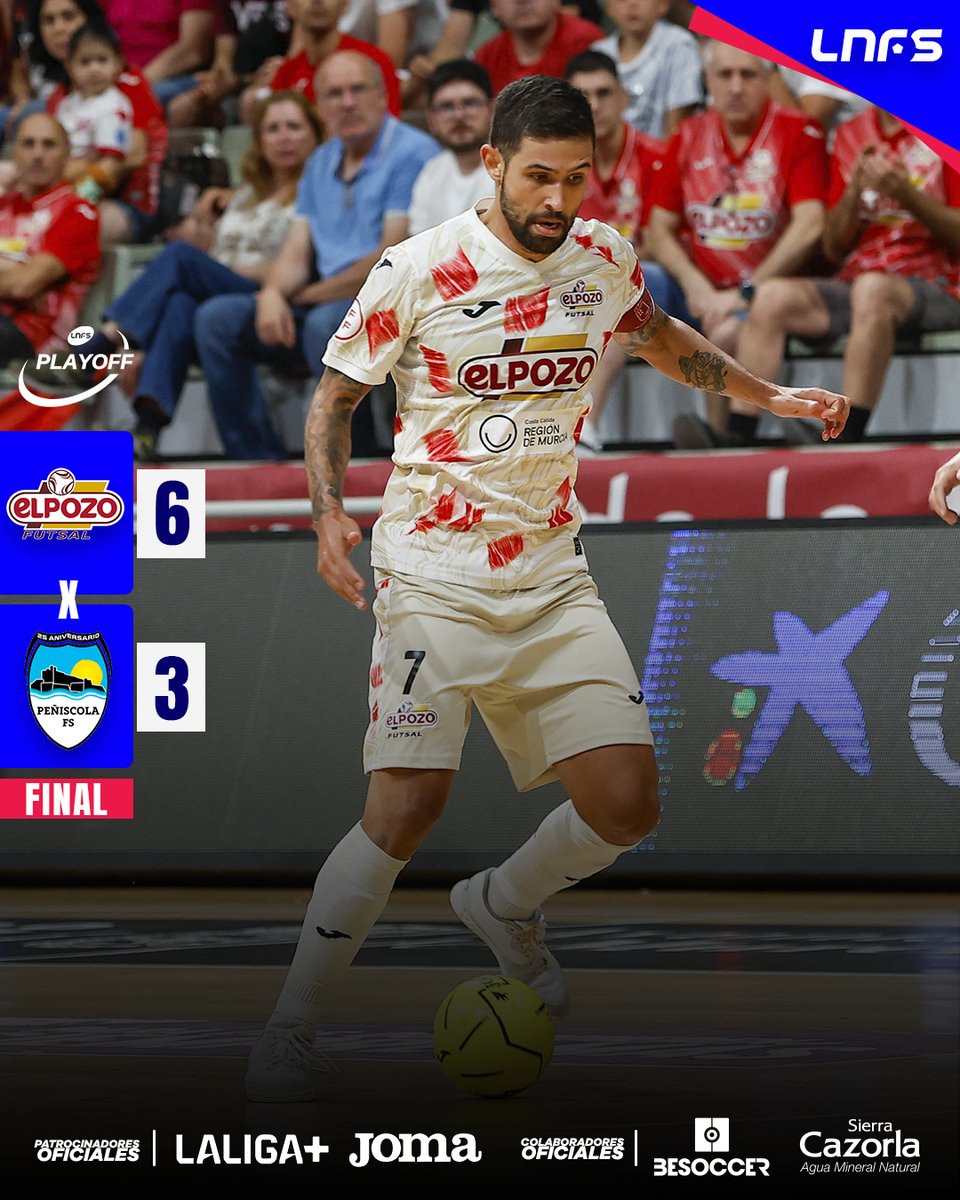 ligaprimefutsal's tweet photo. ๐ ยกFinal en Murcia!
@ElPozoMurcia_FS 6 - 3 @peniscolafs
#PlayOffLNFS #LigaFutsalProfesional https://t.co/R6yoK0roy8