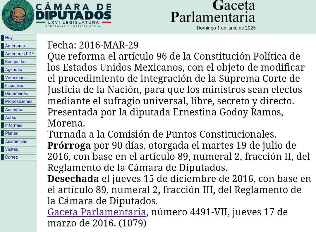 Hoy, algunos compañeros me recordaron una iniciativa que presentamos hace nueve años, proponiendo la elección por voto libre, secreto y directo, de los ministros de la Suprema Corte.
En marzo de 2016 no era su momento, pero los gobiernos de la transformación lo lograron y hoy, el