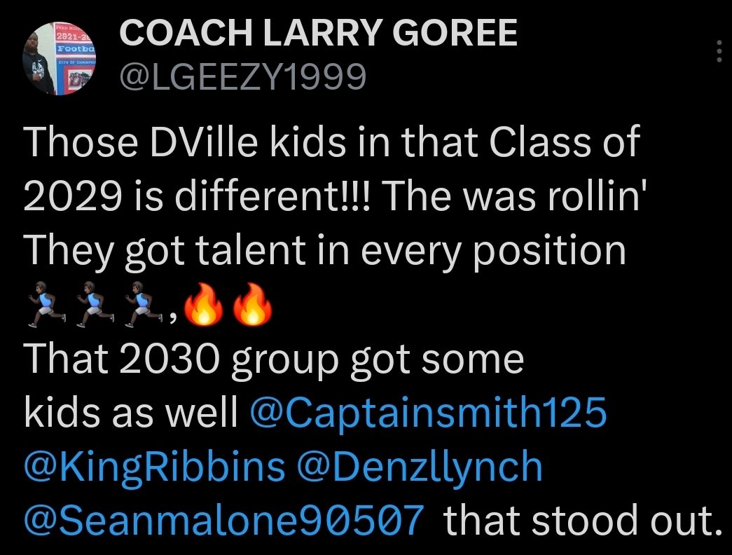 Let's Go DVille 2030
Thanks For The ❤️ <a href="/LGEEZY1999/">COACH LARRY GOREE</a>