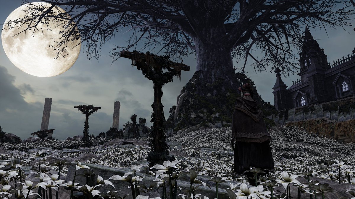 progress! the flowers to my surprise are actually pretty simple and do just look like this. i remembered them looking better. 👀

bloodborne was originally running on a base ps4 though. fromsoft had to save on resources where they could fr.