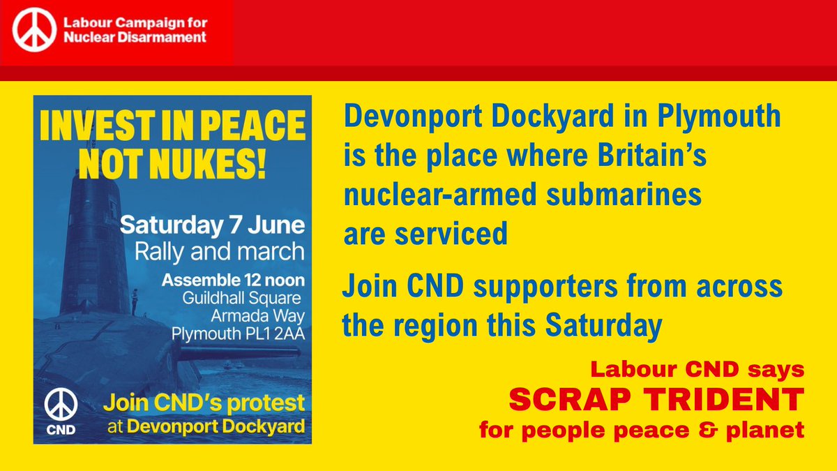 Join CND at Devonport Dockyards this Saturday. 
Details tinyurl.com/DevonportDemo

#ScrapTrident  #NursesNotNukes  #BenefitsNotBombs