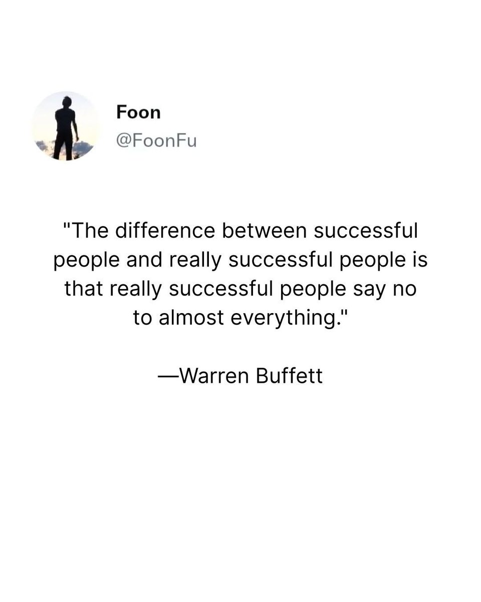 FoonFu's tweet image. I used to say yes to everything.
Until I learned: growth doesn’t come from doing more.
It comes from choosing better.

Now I say no 10x more than yes.

Focus is fuel.
Saying no isn’t rejection—it’s refinement.

#FoonForThought