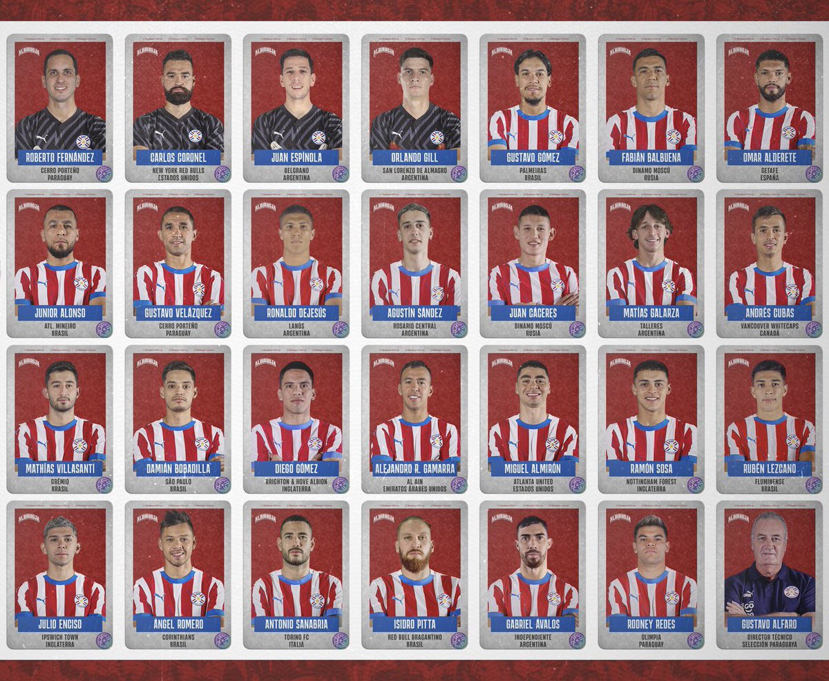 ⚽️ Los 27 jugadores llamados en 🇵🇾 #Paraguay para enfrentar a #Uruguay 🇺🇾 y #Brasil 🇧🇷 por #Eliminatorias 🏆 al #Mundial2026 🌎