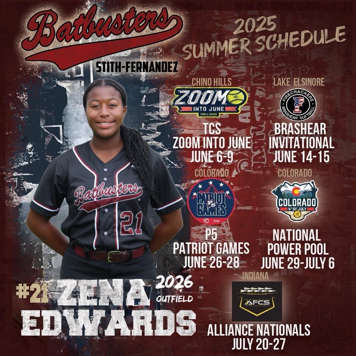 Zena Edwards (@zena_edwards08) on Twitter photo Here is my summer schedule! Can’t wait to get out there with <a href="/batbustersfern/">BatbustersStithFernandez</a> ❤️🔥🥎
<a href="/CoastRecruits/">Coast 2 Coast Recruits</a> <a href="/CoastRecruitsSB/">Coast Recruits 🥎</a> <a href="/LineDsoftball/">Line Drive Media</a> <a href="/TOP_D1RECRUITS/">Softball Top Preps Retweet</a> <a href="/FGS_softball/">FLATGROUND Softball</a> <a href="/LegacyLegendsS1/">Legacy & Legends Softball</a> <a href="/SBRRetweets/">Softball Recruiting Reposts</a> <a href="/Softball_Home/">Softball Home🥎</a> <a href="/SBLiveCA/">California High School On SI</a> <a href="/ImpactRetweets/">Impact Promotions</a> <a href="/CollegeSBLove/">Softballcampustour</a> Here is my summer schedule! Can’t wait to get out there with <a href="/batbustersfern/">BatbustersStithFernandez</a> ❤️🔥🥎
<a href="/CoastRecruits/">Coast 2 Coast Recruits</a> <a href="/CoastRecruitsSB/">Coast Recruits 🥎</a> <a href="/LineDsoftball/">Line Drive Media</a> <a href="/TOP_D1RECRUITS/">Softball Top Preps Retweet</a> <a href="/FGS_softball/">FLATGROUND Softball</a> <a href="/LegacyLegendsS1/">Legacy & Legends Softball</a> <a href="/SBRRetweets/">Softball Recruiting Reposts</a> <a href="/Softball_Home/">Softball Home🥎</a> <a href="/SBLiveCA/">California High School On SI</a> <a href="/ImpactRetweets/">Impact Promotions</a> <a href="/CollegeSBLove/">Softballcampustour</a>