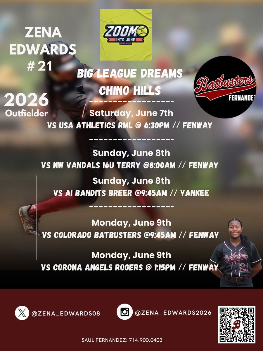 Zena Edwards (@zena_edwards08) on Twitter photo Zoom Into June schedule! Let’s go <a href="/batbustersfern/">BatbustersStithFernandez</a> 🥎‼️
<a href="/CoastRecruits/">Coast 2 Coast Recruits</a> <a href="/CoastRecruitsSB/">Coast Recruits 🥎</a> <a href="/LineDsoftball/">Line Drive Media</a> <a href="/TOP_D1RECRUITS/">Softball Top Preps Retweet</a> <a href="/FGS_softball/">FLATGROUND Softball</a> <a href="/LegacyLegendsS1/">Legacy & Legends Softball</a> <a href="/SBRRetweets/">Softball Recruiting Reposts</a> <a href="/Softball_Home/">Softball Home🥎</a> <a href="/SBLiveCA/">California High School On SI</a> <a href="/ImpactRetweets/">Impact Promotions</a> <a href="/CollegeSBLove/">Softballcampustour</a> Zoom Into June schedule! Let’s go <a href="/batbustersfern/">BatbustersStithFernandez</a> 🥎‼️
<a href="/CoastRecruits/">Coast 2 Coast Recruits</a> <a href="/CoastRecruitsSB/">Coast Recruits 🥎</a> <a href="/LineDsoftball/">Line Drive Media</a> <a href="/TOP_D1RECRUITS/">Softball Top Preps Retweet</a> <a href="/FGS_softball/">FLATGROUND Softball</a> <a href="/LegacyLegendsS1/">Legacy & Legends Softball</a> <a href="/SBRRetweets/">Softball Recruiting Reposts</a> <a href="/Softball_Home/">Softball Home🥎</a> <a href="/SBLiveCA/">California High School On SI</a> <a href="/ImpactRetweets/">Impact Promotions</a> <a href="/CollegeSBLove/">Softballcampustour</a>