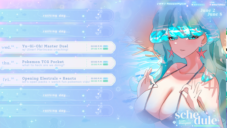 【SCHEDULE 06.02 - 06.08】💙

wow! an ON TIME schedule from Poseidon? crazy!

🎨: @/harinya222
