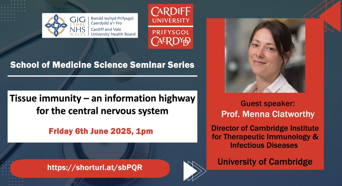 Systems Immunity Research Institute (@cusystemsimmu) on Twitter photo Science Seminar with Prof. Menna Clathworthy on June 6th 1pm entitled Tissue #immunity – an information highway for the #central_nervous_system. Please register at eventbrite.co.uk/e/cardiff-univ…
<a href="/ClatworthyLab/">Clatworthy Lab</a> <a href="/MedCambridge/">Medicine at Cambridge</a> <a href="/CavMedEd/">Medical Education</a> Science Seminar with Prof. Menna Clathworthy on June 6th 1pm entitled Tissue #immunity – an information highway for the #central_nervous_system. Please register at eventbrite.co.uk/e/cardiff-univ…
<a href="/ClatworthyLab/">Clatworthy Lab</a> <a href="/MedCambridge/">Medicine at Cambridge</a> <a href="/CavMedEd/">Medical Education</a>