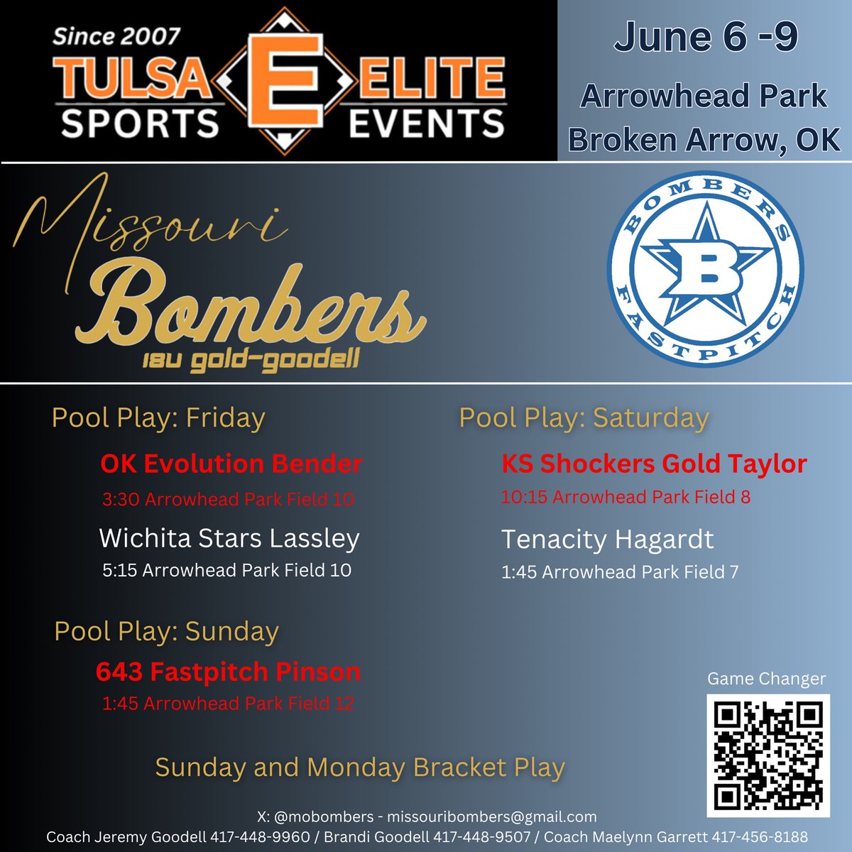 Schedule for Tulsa Elite June 6-9!
